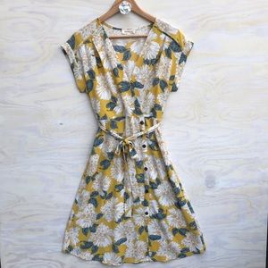 Monteau yellow floral faux wrap dress size M